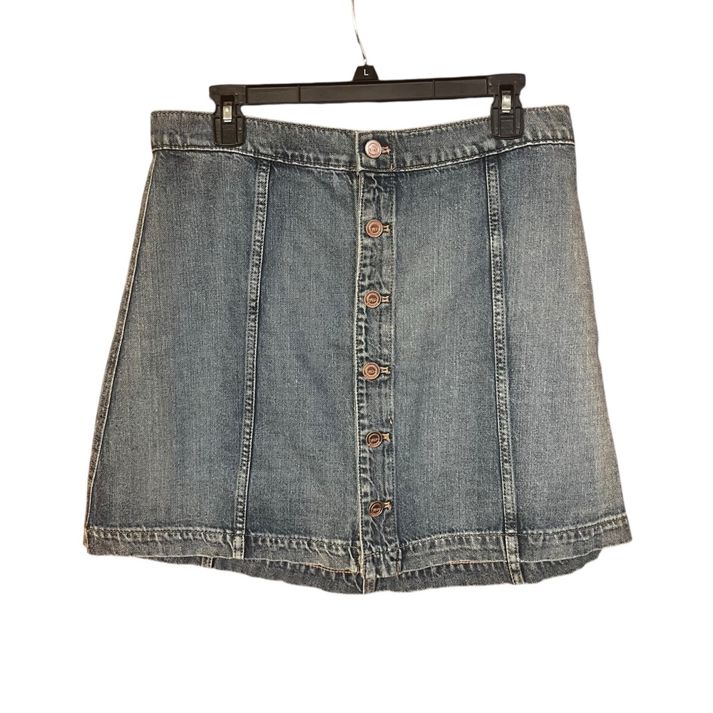 NWT Express Blue Cotton Denim Button Front A-Line Mini Skirt Size 10
